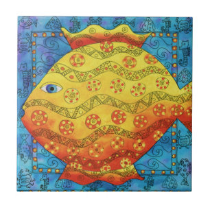 Azulejo Ilustración de peces estampados en acuarela