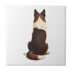 Azulejo Ilustración de perro Border Collie vintage desde a