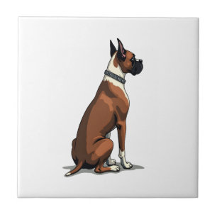 Azulejo Ilustración de perro boxer vintage desde atrás mar