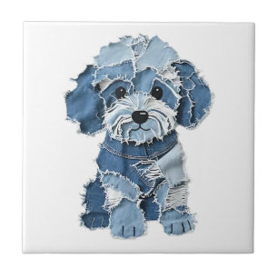 Azulejo Ilustración de perro con parches de mezclilla ador