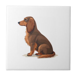 Azulejo Ilustración de perro Dachshund de pelo largo vinta