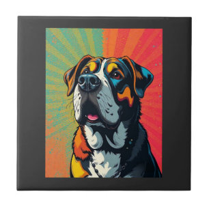 Azulejo Ilustración de perro de arte pop colorido, mascota
