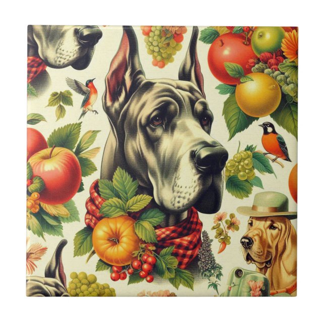 Azulejo Ilustracion de Perro Grande Dane (Frente)