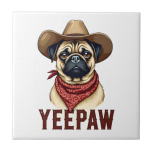Azulejo Ilustración de perro occidental YeePaw Pug vaquero