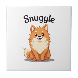 Azulejo Ilustración de perro pomerania adorable y acogedor