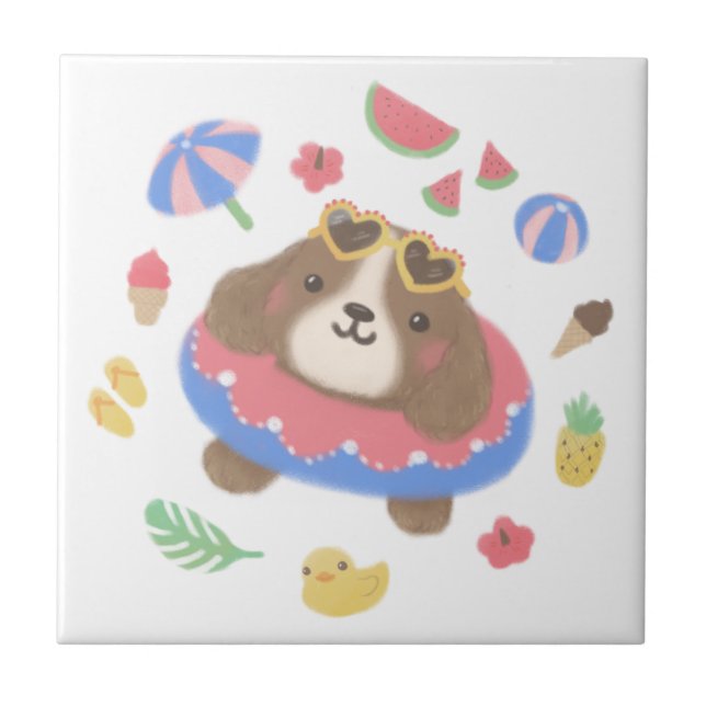 Azulejo Ilustracion de perros de verano español (Frente)
