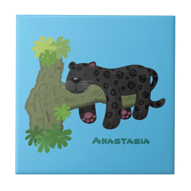 Azulejo Ilustracion de personalizado de pantera negra de j (Frente)