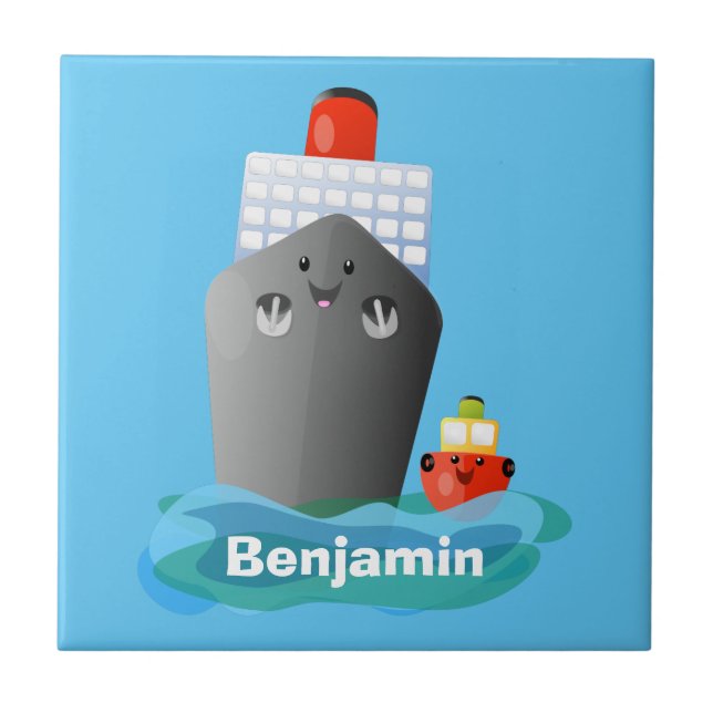 Azulejo Ilustracion de personalizado de remolcador de barc (Frente)