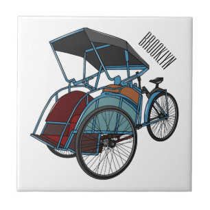 Azulejo Ilustracion de personalizado de rickshaw en bicicl