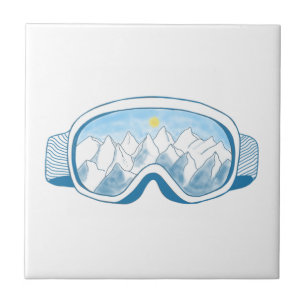 Azulejo Ilustracion de reflexión de la montaña Ski Goggles