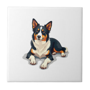 Azulejo Ilustración de retrato de Border Collie tricolor v