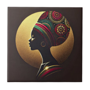 Azulejo Ilustración de retrato de mujer africana elegante