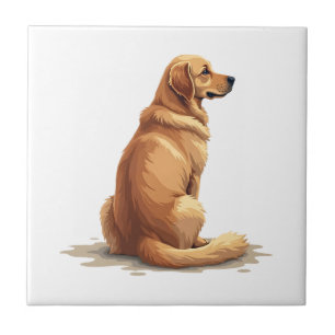 Azulejo Ilustración de Retrovisor de Retriever Dorado para