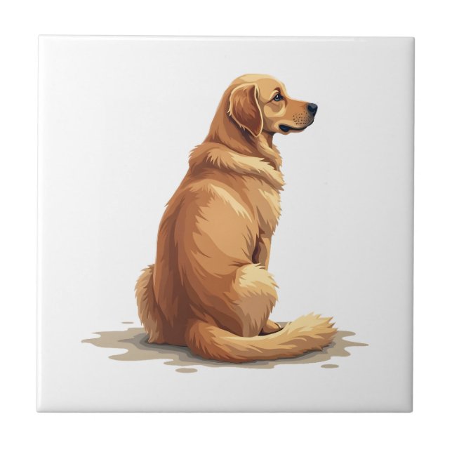 Azulejo Ilustración de Retrovisor de Retriever Dorado para (Frente)