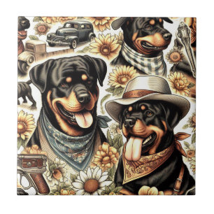 Azulejo Ilustracion de Rottweiler sin costura