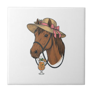 Azulejo Ilustración de sombrero de verano cóctel caballo v