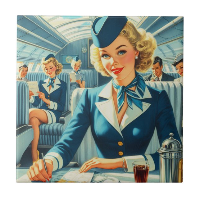 Azulejo Ilustracion de Stewardess de época (Frente)