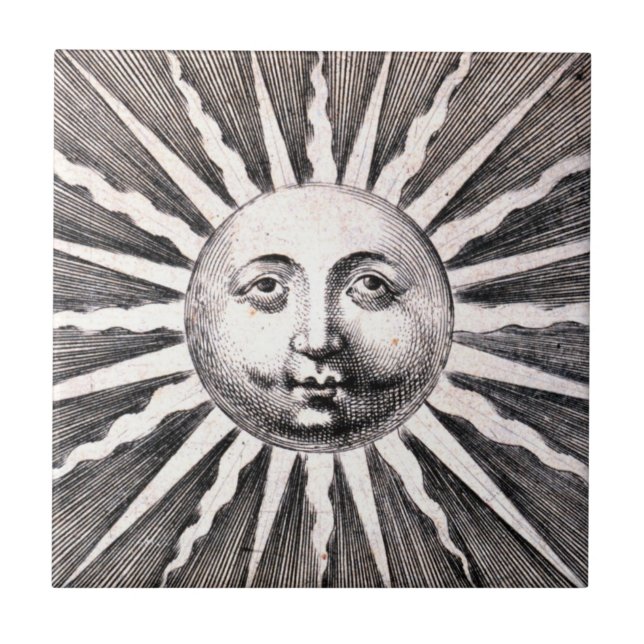 Azulejo Ilustracion de Sun del grabar en madera del (Frente)