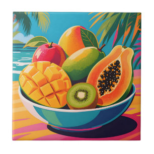 Azulejo Ilustración de Tazón de Frutas Tropicales