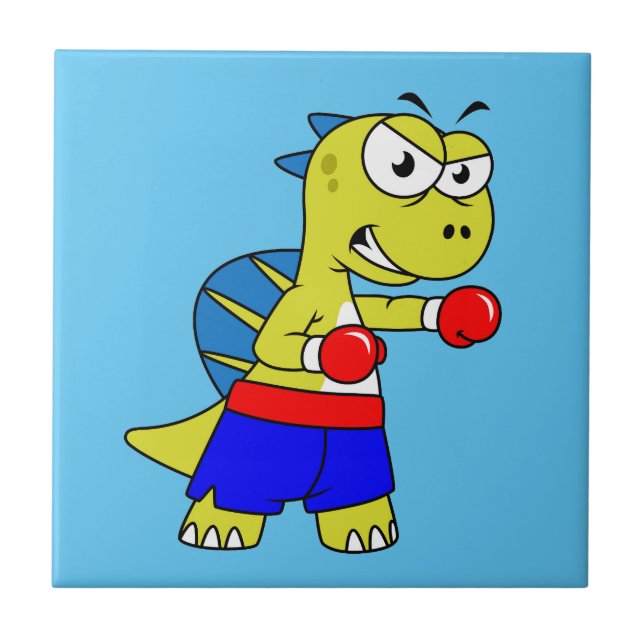 Azulejo Ilustracion De Un Boxeo De Spinosaurus. (Frente)