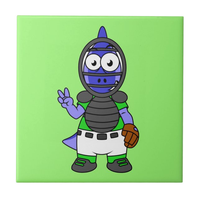 Azulejo Ilustracion De Un Catcher De Béisbol Parasauroloph (Frente)