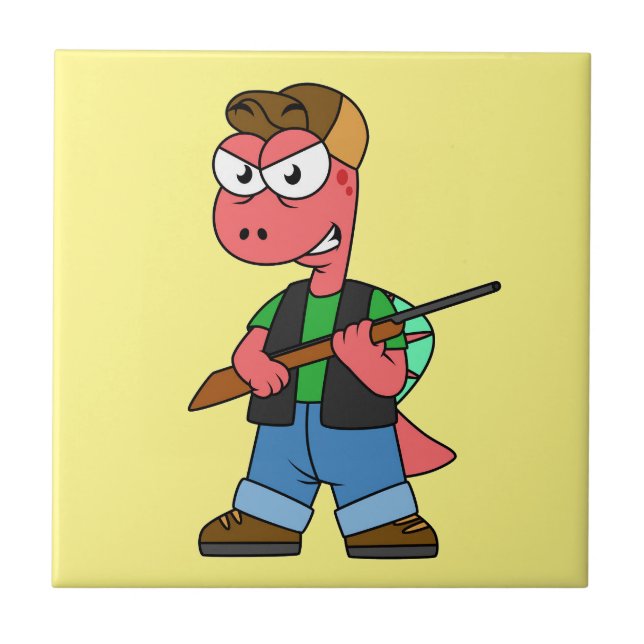 Azulejo Ilustracion De Un Cazador De Spinosaurus Con Un Ar (Frente)