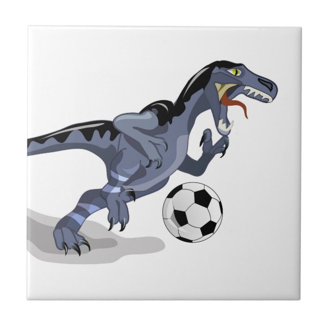 Azulejo Ilustracion De Un Dinosaurio Raptor Jugando Fútbol (Frente)