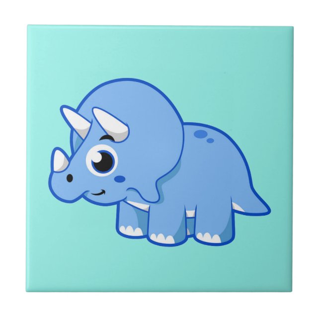 Azulejo Ilustracion De Un Dinosaurio Triceratops. (Frente)