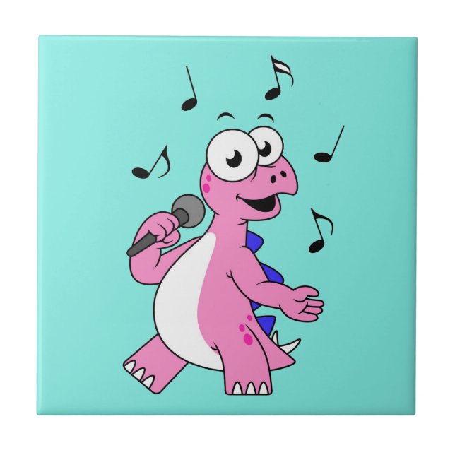 Azulejo Ilustracion De Un Estegosaurio Cantante. (Frente)