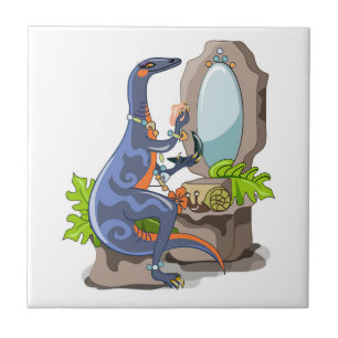 Azulejo Ilustracion De Un Iguanodon Que Se Pone En El Maqu