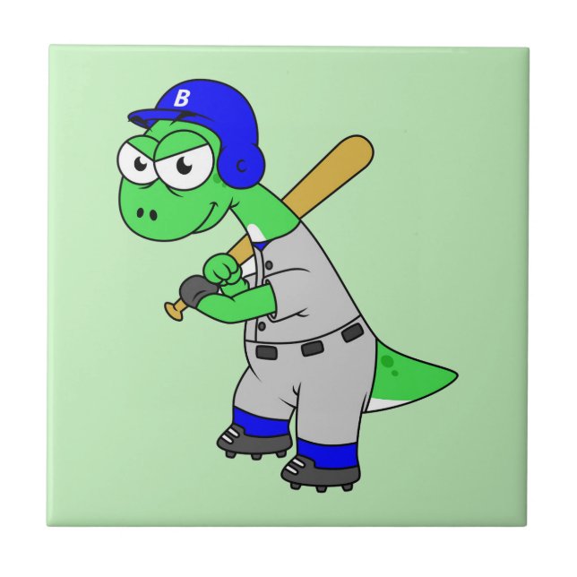 Azulejo Ilustracion De Un Jugador De Béisbol Brontosaurus. (Frente)