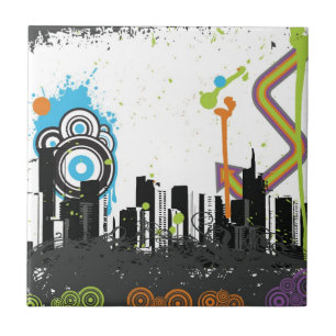 Azulejo Ilustracion de un paisaje urbano sucio