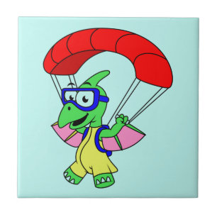 Azulejo Ilustracion De Un Paracaidismo Pterodáctilo.