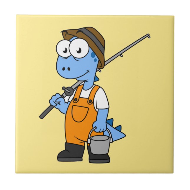 Azulejo Ilustracion De Un Pescador Allosauro. (Frente)
