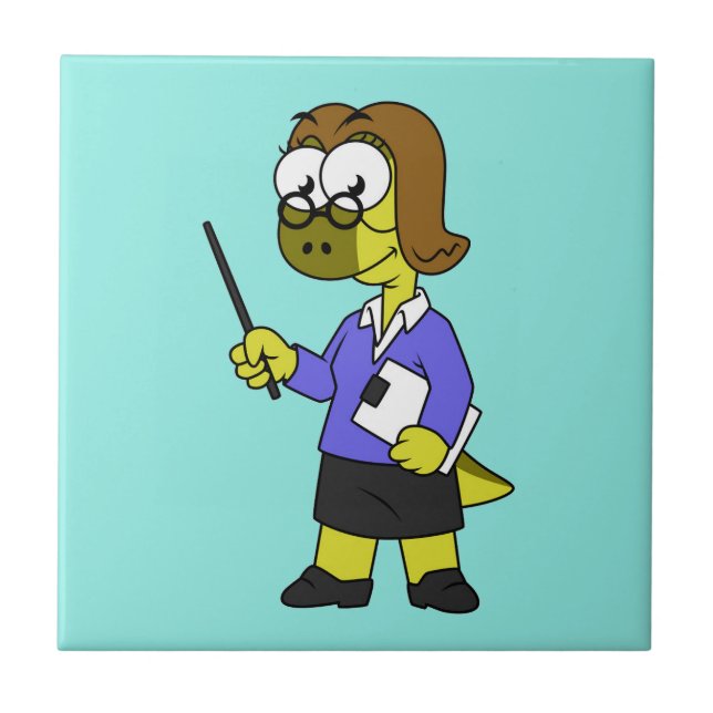 Azulejo Ilustracion De Un Profesor De Paquicefalosaurio. (Frente)