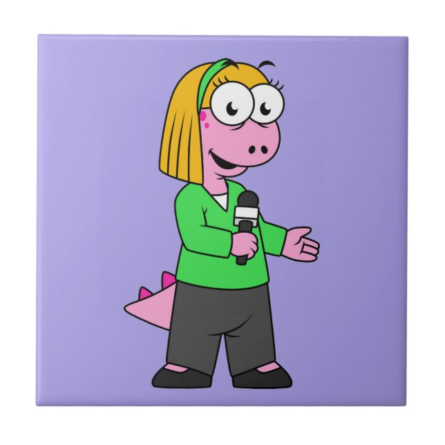 Azulejo Ilustracion De Un Reportero De Allosaurus News. (Frente)