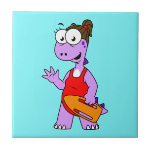 Azulejo Ilustracion De Un Salvavidas Tirrannosauro Rex.
