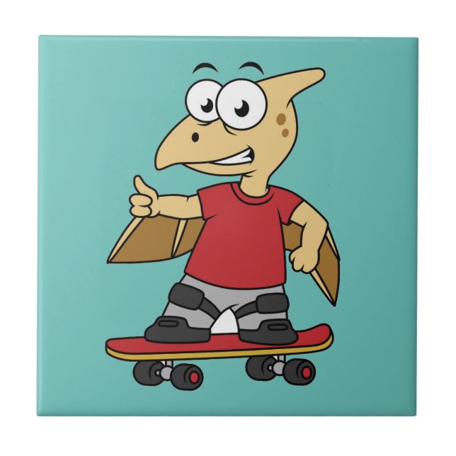 Azulejo Ilustracion De Un Skateboarding De Pterosaur. (Frente)