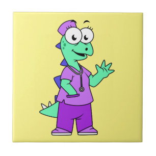 Azulejo Ilustracion De Una Enfermera Estegosauria.