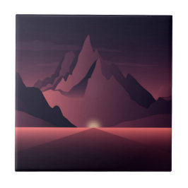 Azulejo Ilustración de una puesta de sol en la montaña    