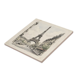 Azulejo Ilustración de viaje antigua y vintage de París