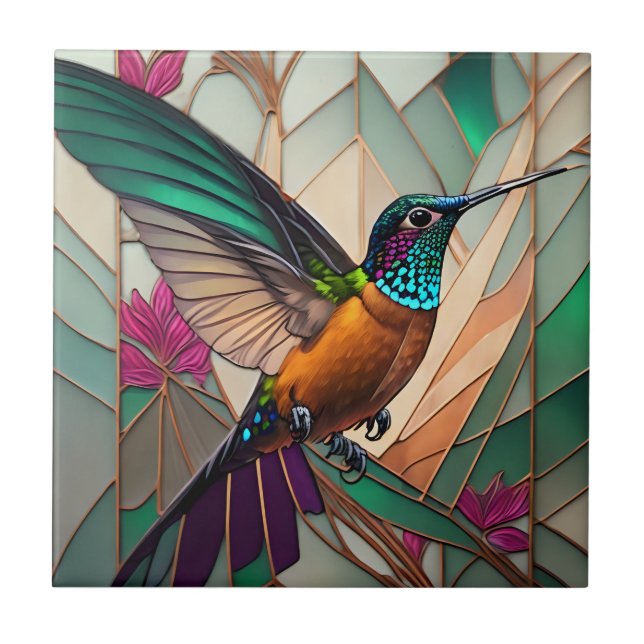 Azulejo Ilustracion de vidrio templado de un colibrí (Frente)
