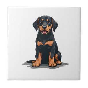 Azulejo Ilustración de vista trasera de perro negro y bron