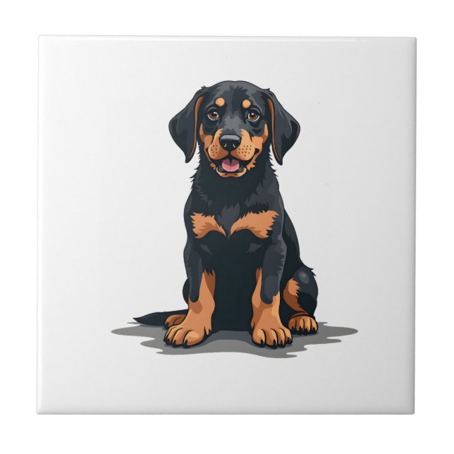 Azulejo Ilustración de vista trasera de perro negro y bron (Frente)