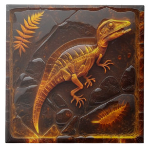 Azulejo Ilustración del efecto fósil de dinosaurio ámbar