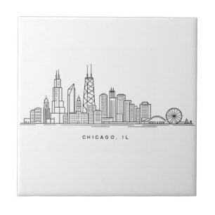 Azulejo Ilustración del paisaje urbano de Chicago, IL