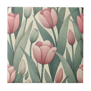 Azulejo Ilustracion del patrón del jardín tulipán de Paste