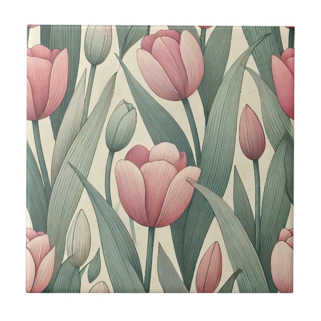 Azulejo Ilustracion del patrón del jardín tulipán de Paste (Frente)