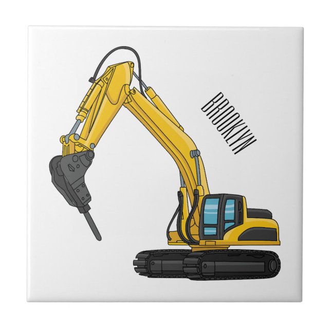 Azulejo Ilustracion del personalizado de la excavadora de  (Frente)