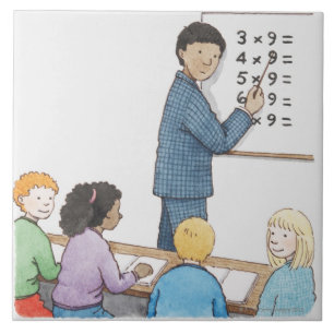 Azulejo Ilustracion del profesor que señala en simple